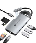 NOVOO USB C Hub 8-en-1 Adaptateur USB-C vers HDMI 4K@60Hz, PD 100W, 3 x USB 3.0, Ethernet Gigabit, Lecteur de Carte SD/TF, Docking Station pour Macbook Air Pro Surface Dell HP