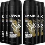 Lynx Gold Bodyspray pack of 6 48 hours of odour-busting zinc tech oud wood & 150