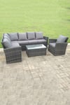 High Back Rattan Corner Sofa Set Oblong Coffee Table Outdoor Furniture With Extra Chair