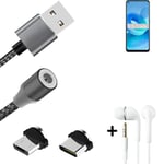 Data charging cable for + headphones Oppo A95 5G + USB type C a. Micro-USB adapt