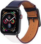 KADES Compatible for Apple Watch Series 7 45mm, Genuine Leather Replacement Strap Retro for iWatch iWatch 45mm 44mm 42mm Series 7, SE, Series 6/5/4/3/2/1 (Indigo White Orange Band+Black Buckle)