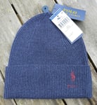 Genuine POLO RALPH LAUREN Blue Heather 100% Merino Wool BEANIE Hat  710833950004