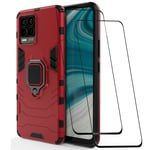 GOGME Case for Realme 8 Pro and 2 Screen Protector, 360 degree Rotating Ring Kickstand Shockproof Armor Cover, Silicone TPU + Hard PC Hybrid Case with Magnetic Car Mount. Red