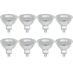 Förpackning med 8 halogenlampor GU5.3 MR16 35W 12V dimbara - Varmvitt 2800K, 400 lumen, glasskydd Jz
