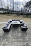 Rattan Gas Fire Pit Dining Table Sets Heater Lounge Chairs Side Tables 8 Seater