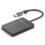NÖRDIC 4 i 1 USB-A/C kortleser SD/MicroSD/CF/TF/MS 5Gbps UHS-II 1TB