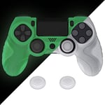 PlayVital Guardian Edition Glow in Dark - Green Ergonomic Soft Anti-Slip Controller Silicone Case Cover for ps4, Rubber Protector Skin with Joystick Caps for ps4 Slim/Pro Controller