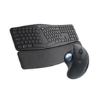 Logitech ERGO Clavier ergonomique sans fil, clavier en deux parties + Logitech ERGO M575 Trackball, Souris sans fil avec molette de pouce, design ergonomique et confortable, compatible avec PC, Mac