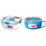 Sistema Salad to GO | Lunch Box with Individual Compartments, Travel Cutlery & Sistema Microwave Breakfast Bowl | Round Microwave Container with Lid | 850 ml | BPA-Free | Assorted Colours | 1 Count