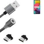 Magnetic charging cable for Samsung Galaxy M53 5G with USB type C and Micro-USB 