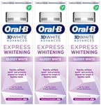 3 x Oral-B 3D Glossy White Advanced Toothpaste Express Whitening Eucalyptus Mint