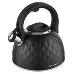 FLORINA Bouilloire (2,5 l) | Acier Inoxydable DIAMANTE | Bouilloire à Sifflet | Bouilloire pour Plaque à Induction, Gazinière et Cuisinière Électrique | Couleur : Noir