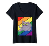 Womens LGBTQ Flag Pride Month British Shorthair With LGBT Glasses V-Neck T-Shirt