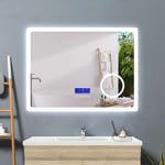 Acezanble miroir salle de bain 120x70cm + 2couleurs LED réglables + antibuée + Panneau LCD (Tactile, Haut-Parleur Bluetooth, Horloge, Date,