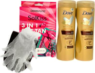 Dove Body Love Care Self-Tan Lotion Medium to Dark, 2X 400Ml Bottles, with Solki