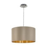 Pendant Light Colour Satin Nickel Steel Shade Taupe Gold Fabric Bulb E27 1x60W