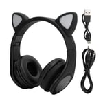 LED Brusreducerande Headset Kattöron Bluetooth 5.0 Headset med Mikrofon för Unga Människor Svart