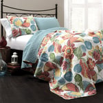 Lush Decor Parure de lit réversible 3 pièces en Coton, Motif Floral, Orange et Bleu, très Grand lit