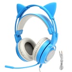 Somic Headset 3.5MM Universellt Stereo Gaming Headset med Kattöron för PS4/Xbox One/PC/Mobiltelefon - Blå