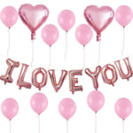 Ecobene 21pcs I Love You Balloons Rose Gold Balloons Set Love Heart Aluminum Foil Balloon for Romantic Decoration Wedding Proposal Valentine’s Day Decorations (Pink)