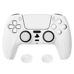 eXtremeRate PlayVital Samurai Edition White Anti-slip Controller Grip Silicone Skin for ps5, Ergonomic Soft Rubber Protective Case for ps5 Controller with White Thumb Stick Caps