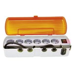 Multiprise Orange à 6 Prises avec boîte de Rangement de câble, 35 000 W, 16 A, 250 V, avec Interrupteur et Couvercle Anti-poussière