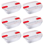 Pyrex Microwave Safe Classic Rectangular Glass Dish with Vented Lid 2.5Litre Red (Pack of 6)