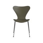 Fritz Hansen Sjuan 3107 stol olive green, lackad, kromat stålstativ