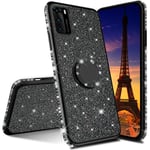 COTDINFOR For Huawei P40 Pro Case Glitter Diamond Shining Bling Protective Bumper Silikon with Kickstand Plating TPU Phone Cover for Huawei P40 Pro - Black Glitter