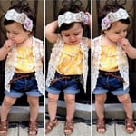 Kids Lace Jacket+yellow Vest+short Jeans Yellow And Blue 80 Cm