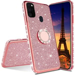 IMEIKONST Samsung A20E Case Ultra-Slim Glitter Sparkly Bling TPU Rotating Ring Stand Silicon Soft TPU Shockproof Protective Shell Skin Cover for Samsung Galaxy A20E Bling Rose Gold KDL