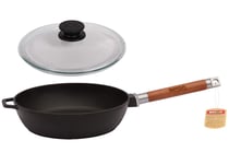 Cast Iron Deep Frying Pan with Glass Lid and Detachable Handle (26 cm)