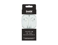trebl White Stereo In-Ear Headphones Set, 6cm x 6cm x 2cm - Inline Microphone, Volume Control Remote, Compact Storage Case, Compatible with Phones, Tablets, Computers