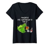 Womens Happy St. George's Day England Dragon George Football Funny V-Neck T-Shirt