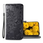 BRAND SET Phone Case for Sony Xperia 5 II Case Wallet Leather Cover Magnetic Closure and Flip Stand Case, Premium 3D Vintage Elegant Print Phone Cases-Black