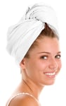 Adore Home Hair Turban Towel 100% Cotton Absorbent Soft Wrap With Loop & Button, White