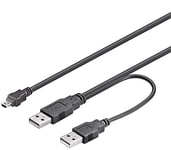 PremiumCord Câble d'alimentation en Y Mini USB vers USB 2.0, Mini USB A Femelle vers 2 fiches A, Couleur : Noir, Longueur : 0,4 m + 0,5 m