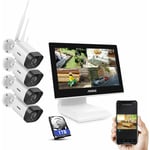 Kit Vidéosurveillance WiFi Écran lcd de 10,1 Extérieure Surveillance 4CH nvr Smart ir Vision Nocturne Microphone Intégré 8Caméras - 1TB - Annke