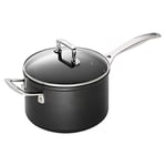 Le Creuset Toughened Non-Stick 20x12.2cm Saucepan w/Helper Handle and Glass Lid, Aluminium, 51108200010302 , Black