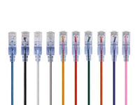 Monoprice SlimRun Série SlimRun 129476 Lot de 10 câbles de raccordement Ethernet Cat6A de 3,5 m – 10 couleurs – Câble réseau Internet sans accroc RJ45 UTP – Fil de cuivre nu pur 10 g 30 AWG
