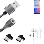 Data charging cable for + headphones Oppo F21 Pro 5G + USB type C a. Micro-USB a