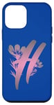 Coque pour iPhone 12 mini Bleu foncé élégant floral monogramme rose dégradé lettre H