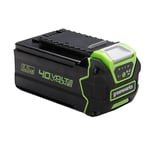 Greenworks 40V Battery. Original Greenworks Powerful Battery for All Greenworks 40V Garden and Power Tools. Fast Charging 5Ah Lithium-Ion Battery. 3-Stage LED Charge Level. 2 Year Warranty. G40B5