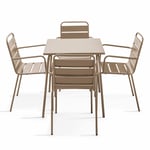 Ensemble table de jardin carrée et 4 fauteuils acier taupe - Palavas - Taupe