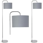 Set of 2 Chrome Arched 158cm Floor Light Standard Lamps Grey Fabric Shades