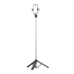 Selfie-stick med tripod, LED-lampor och teleskophandtag, 1,3m - svart