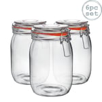 Glass Storage Jars 1 Litre Orange Seal Pack of 6