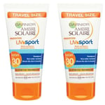 Garnier Ambre Solaire UV Sport Sun Cream SPF30 50ml Travel Size - Pack of 2