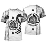 Feinny Men's Celtic Triple Spiral 3D Printing T-Shirt, Valhalla Raven Viking Dragon Amulet Short Sleeve, Summer Beach Hawaiian Quick Dry Personality Streetwear Large Size Tops,White,XXL