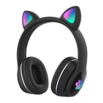 Over Ear Music Casque sans fil Casque de chat brillant 7 lumières respiratoires de couleur, Noir